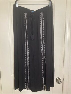 Boho Gauze Maxi Skirt Black White Embroidery Peasant Size 18